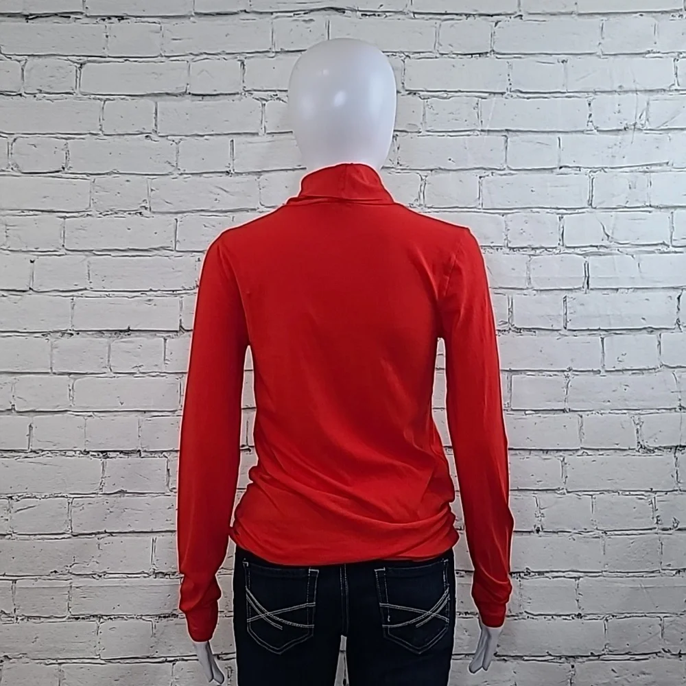 J Crew Long Sleeve Ultra Thin Cotton Relaxed Straight Tissue Turtleneck Top Red